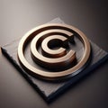 Creative Commons symbol created in 3d metal form on slate tablet