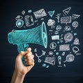 Creative Communication with Megaphone and Graphics Royalty Free Stock Photo