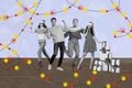 Creative composite collage illustration photo of ecstatic overjoyed people having fun on christmas party isolated on