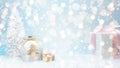 Creative composition with Christmas tree and  gift boxes on abstract bokeh background. Minimal Christmas or New Year concept Royalty Free Stock Photo