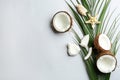 Creative composition with coconuts on white background