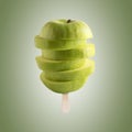 Creative composition with sliced apple on ice cream stick. Minimal summer concept Royalty Free Stock Photo