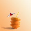 Creative composition with sliced orange and straw on bright background. Minimal fruit concept Royalty Free Stock Photo