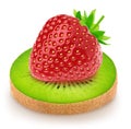 Creative composition with a strawberry lying on a slice of kiwi isolated on a white background Royalty Free Stock Photo
