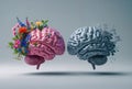 Dynamic Brain Representation Showcasing Creativity and Decay Through Symbolic Imagery Royalty Free Stock Photo