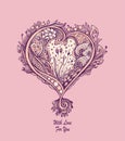 Creative composition with Zen tagle heart in vintage style in pink colors