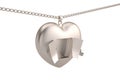 Creative concept chain with open silver heart on white background.3D illustration.