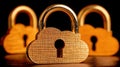 Creative Concept of Cloud Security with Golden Locks on Dark Background for Technology Illustration Royalty Free Stock Photo