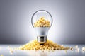 A creative concept depicting a light bulb overflowing with popcorn, suggesting an innovative idea related to entertainment or Royalty Free Stock Photo