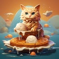Creative concept food illustration pet cat in sweet waffle fish with ice cream Royalty Free Stock Photo