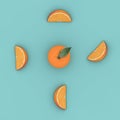 Creative Concept fruit : Outstanding Orange on blue pastel background. From top view Royalty Free Stock Photo