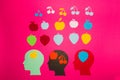 creative concept of fruit on a pink background that represents information on the air, paper head