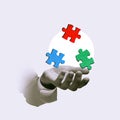 Hand juggling colorful puzzle pieces on light background Royalty Free Stock Photo