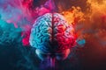 Human brain exploding with colorful smoke representing mental health Royalty Free Stock Photo