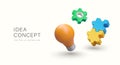 Creative concept idea in cartoon style. Realistic light bulb, puzzles, gear Royalty Free Stock Photo