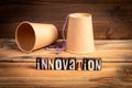 Creative concept of innovation with paper cup communication Royalty Free Stock Photo
