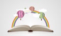 Creative concept - Open Book With Air Balloons. Vector illustration