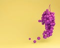 Creative Concept :Outstanding Purple grape bunch on yellow background. Minimal food idea concept.