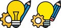 Creative concept representing light bulb brain icon idea generation combined with pencil and gear for problem solving thinking Royalty Free Stock Photo