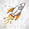 Creative Concept. Rocket Launch Education Doodles Background