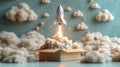 Creative concept of rocket launching from a box - generative ai Royalty Free Stock Photo