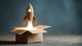 Conceptual Launch of Rocket from Box with Orange Smoke in Creative Minimalist Style.Generative AI Royalty Free Stock Photo