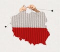 Creative conceptual design. Knitted texture of map of Poland as a symbol of heating season in country. Gas