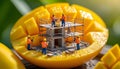 Construction Team Building Miniature House Inside Fresh Mango Concept Royalty Free Stock Photo