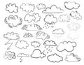 Vector clouds doodle collection. weather forecast elements. hand drawn cartoon clouds.