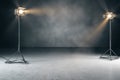 Creative concrete photo studio background with lamps and mockup place.