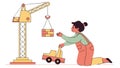 Creative Construction Play: Child Building with Blocks and Crane, Fun Learning, vector design Generative AI Royalty Free Stock Photo