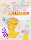 Modern art art poster set, art exhibition, classical sculpture. For exhibition, culture, music and design. Vector