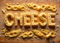 A creative correct spelling cheese font where each letter appears