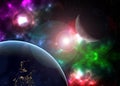 Creative cosmic art. moon and earth in dark space galaxy. Elements of this image furnished by NASA f Royalty Free Stock Photo