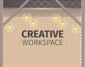 Creative Coworking Workspace. Brick Wall Banner