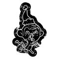 A creative crazy cartoon distressed icon of a monkey running wearing santa hat