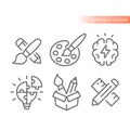 Creative and creativity, brainstorming line vector icons