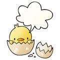 A creative cute cartoon chick hatching from egg and speech bubble in smooth gradient style Royalty Free Stock Photo