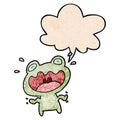 A creative cute cartoon frog frightened and speech bubble in retro texture style Royalty Free Stock Photo