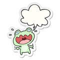 A creative cute cartoon frog frightened and speech bubble sticker Royalty Free Stock Photo