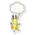 A creative cute cartoon giraffe and thought bubble as a printed sticker