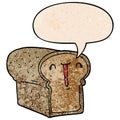 A creative cute cartoon loaf of bread and speech bubble in retro texture style