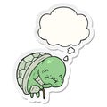 A creative cute cartoon old turtle and thought bubble as a printed sticker Royalty Free Stock Photo