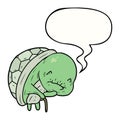 A creative cute cartoon old turtle and walking stick and speech bubble