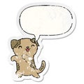 A creative cute cartoon puppy and speech bubble distressed sticker Royalty Free Stock Photo