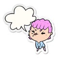 A creative cute cartoon rude girl and speech bubble sticker Royalty Free Stock Photo