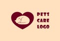 Creative cute elegant logo for pet shop or vet clinic. cat and heart. flat design. identity