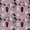 Creative halloween pattern with trendy ghost and spider web memphis geometric abstract style vector illustration on pastel pink co Royalty Free Stock Photo