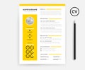 Creative CV / resume minimal template - yellow color, infographics, icons