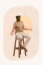 Creative 3d collage image sketch postcard graphics of person open hand arm speak coffee cup instead head isolated on